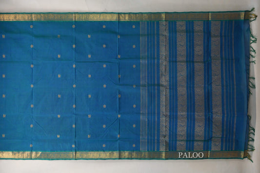 Peacock Blue Vegan Silk Cotton Saree  paloo