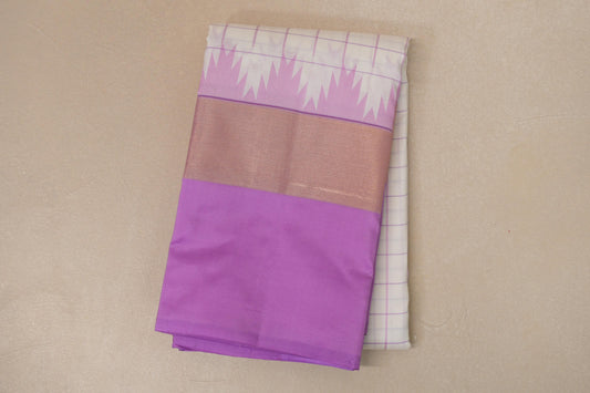White with Lavender borders Light Weight Kanjivaram Silk Saree by Shreenivas Silks