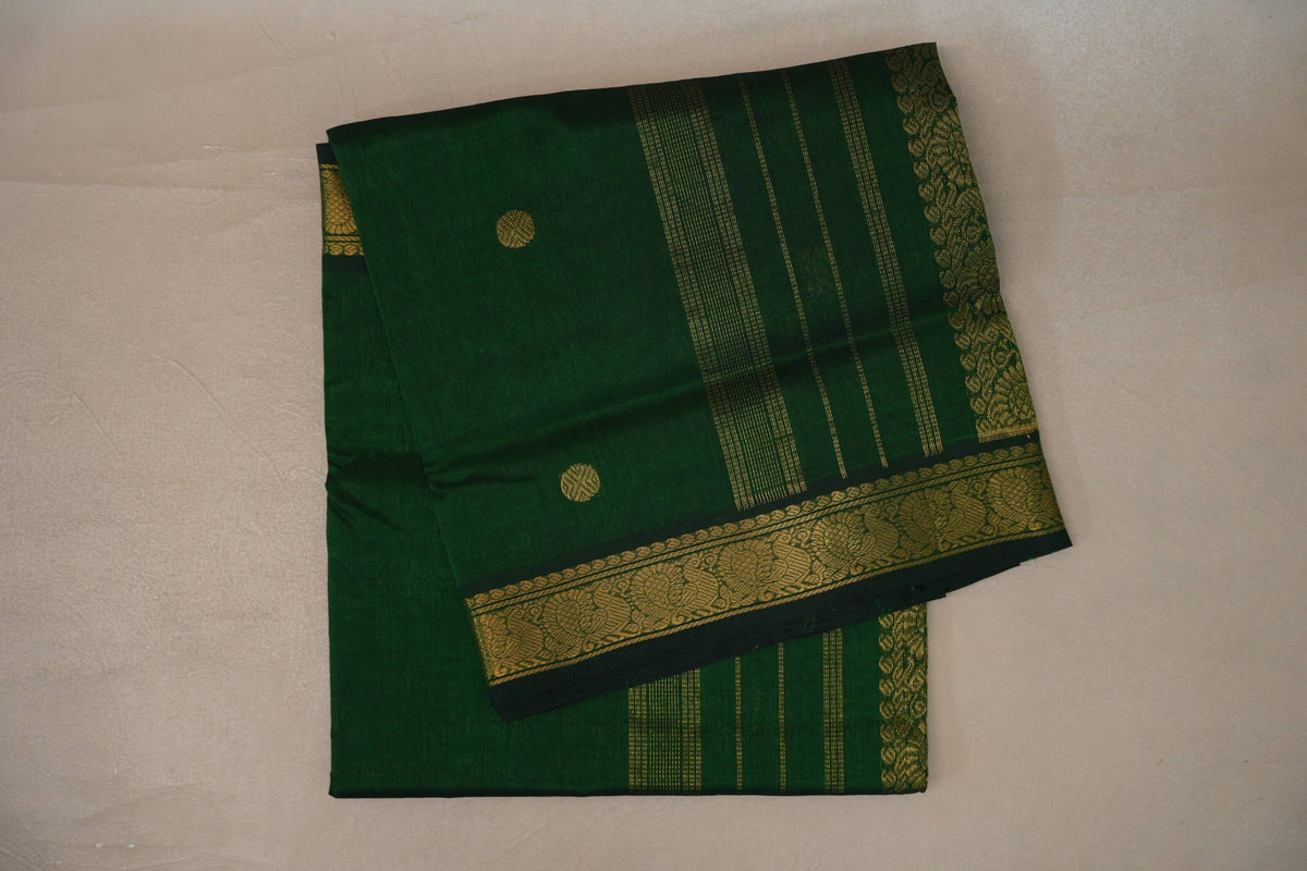 Deep Bottle Green Vegan Silk Cotton Saree by Shreenivas Silks PSSR0110033