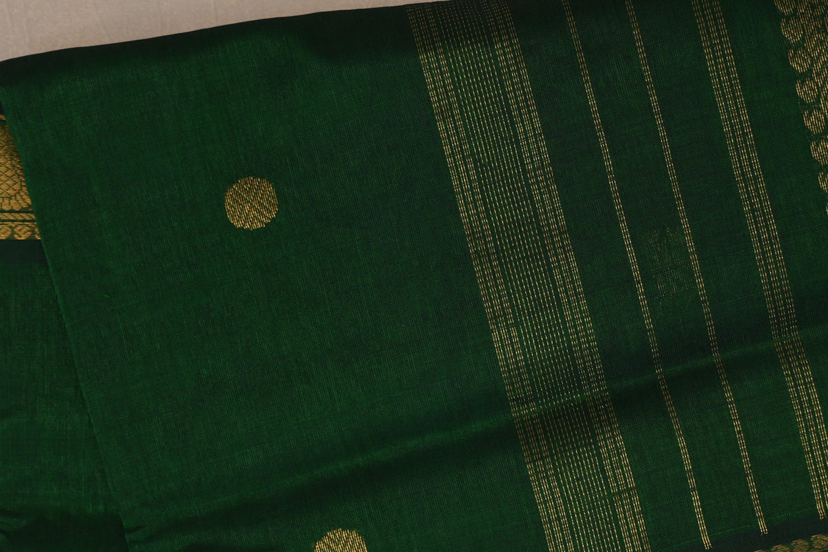 Deep Bottle Green Vegan Silk Cotton Saree by Shreenivas Silks PSSR0110033