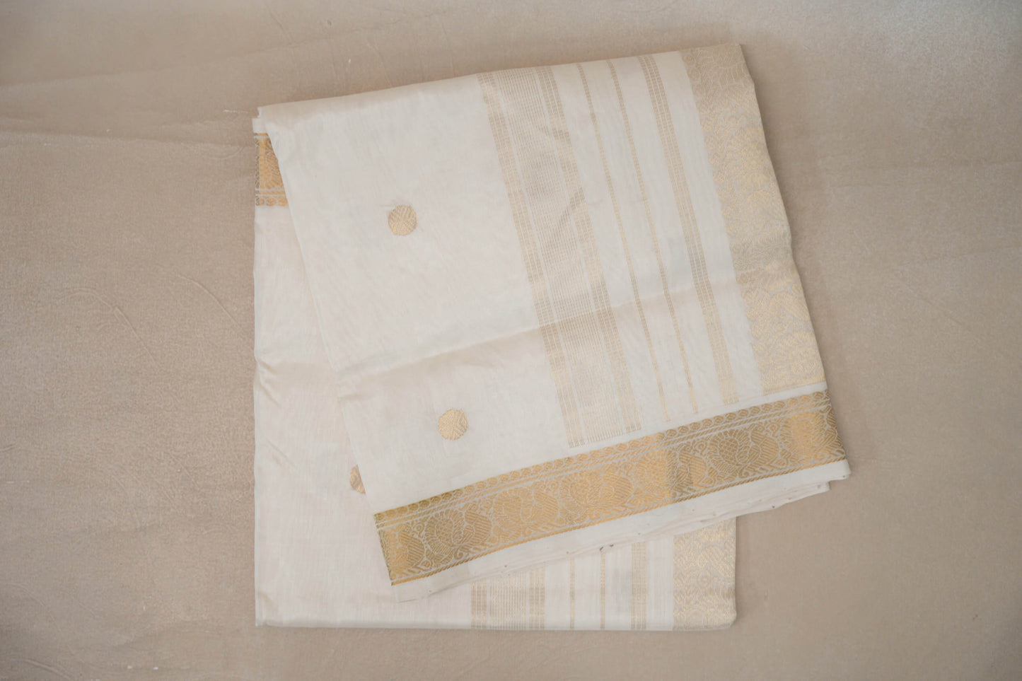 Cream Vegan Silk Cotton Saree by Shreenivas Silks PSSR0110034