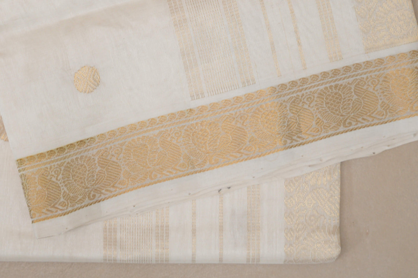 Cream Vegan Silk Cotton Saree by Shreenivas Silks PSSR0110034