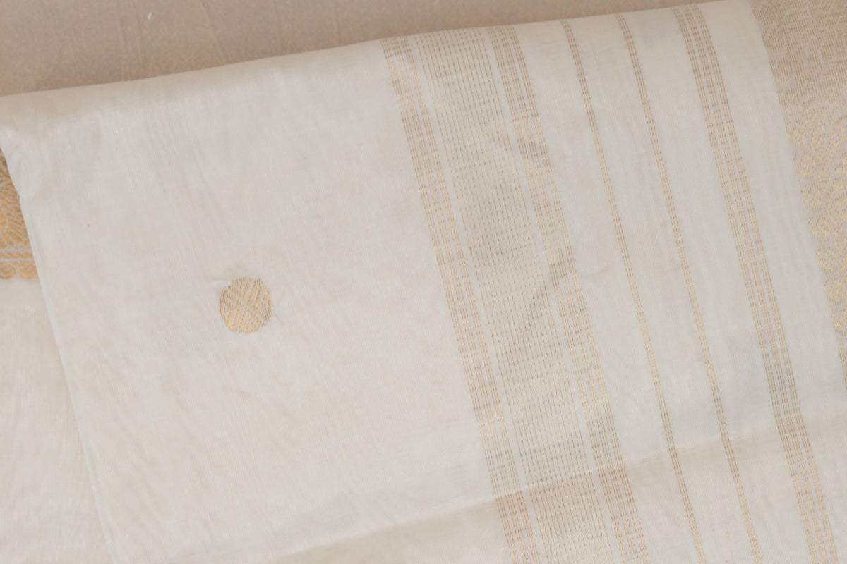 Cream Vegan Silk Cotton Saree by Shreenivas Silks PSSR0110034