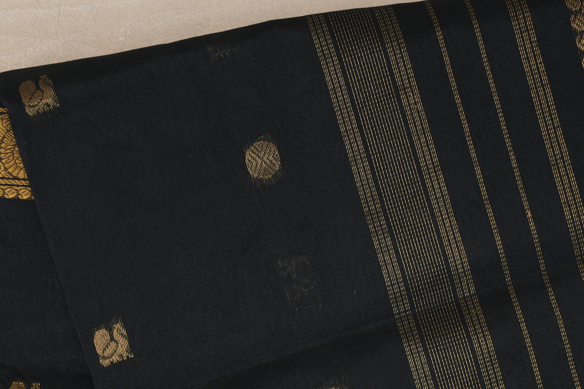 Black Vegan Silk Cotton Saree by Shreenivas Silks PSSR0110035