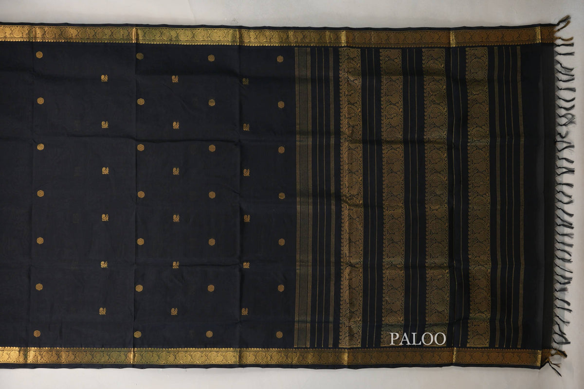 Black Vegan Silk Cotton Saree by Shreenivas Silks PSSR0110035