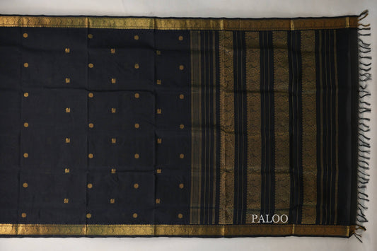 Black Vegan Silk Cotton Saree paloo