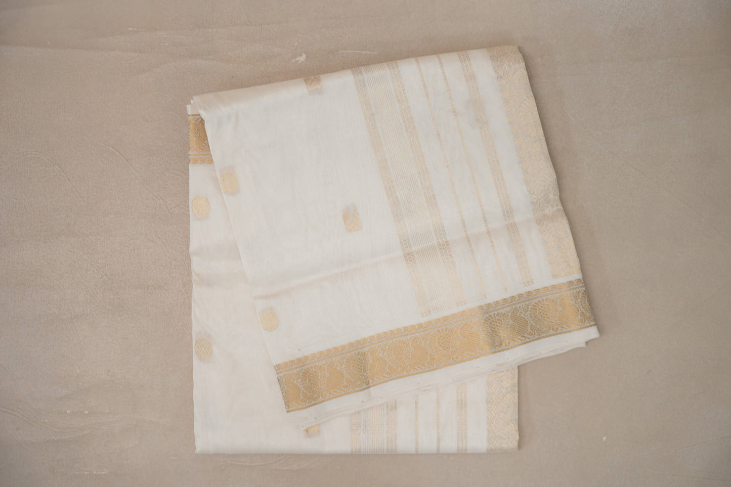 Cream Vegan Silk Cotton Saree by Shreenivas Silks PSSR0110037