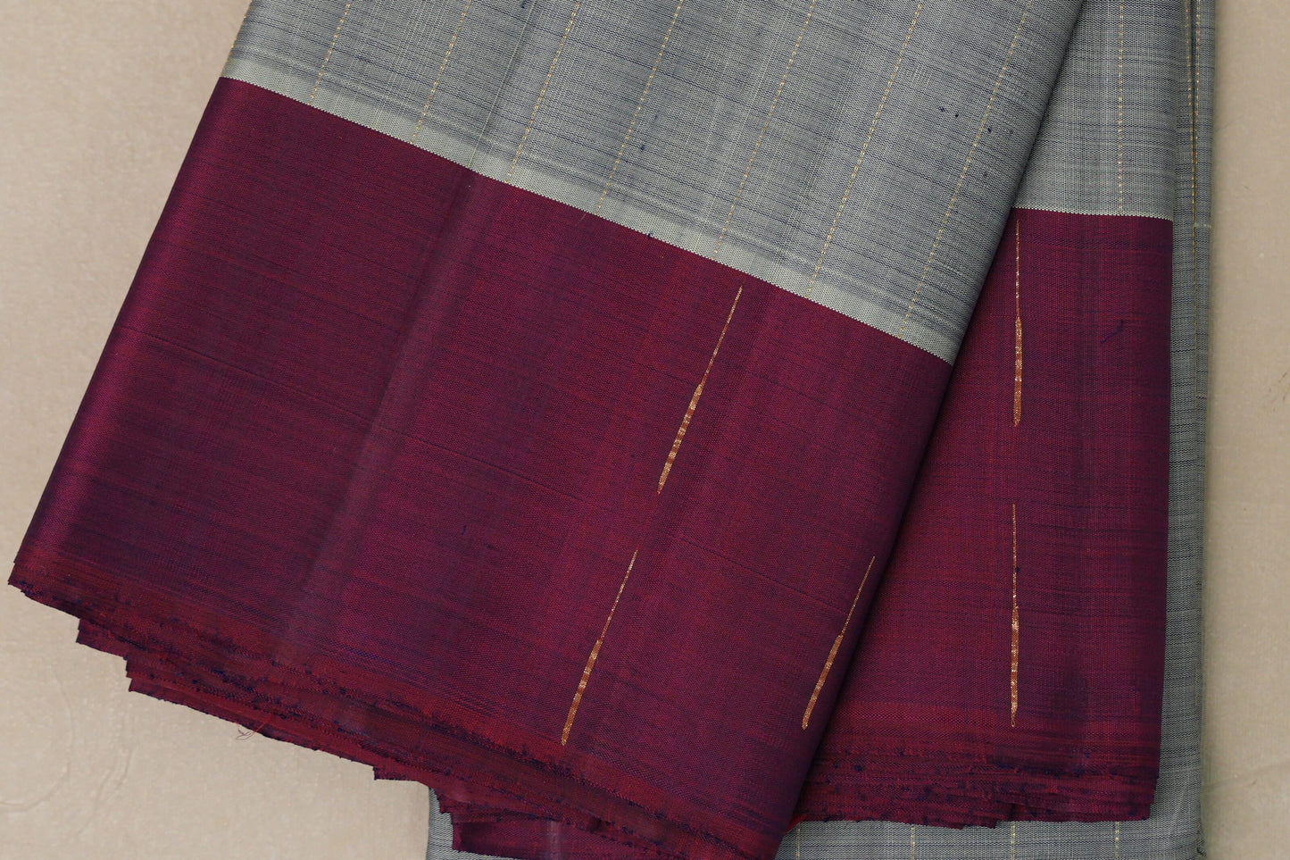 Grey with magenta border Vintage Kanjivaram Silk  border