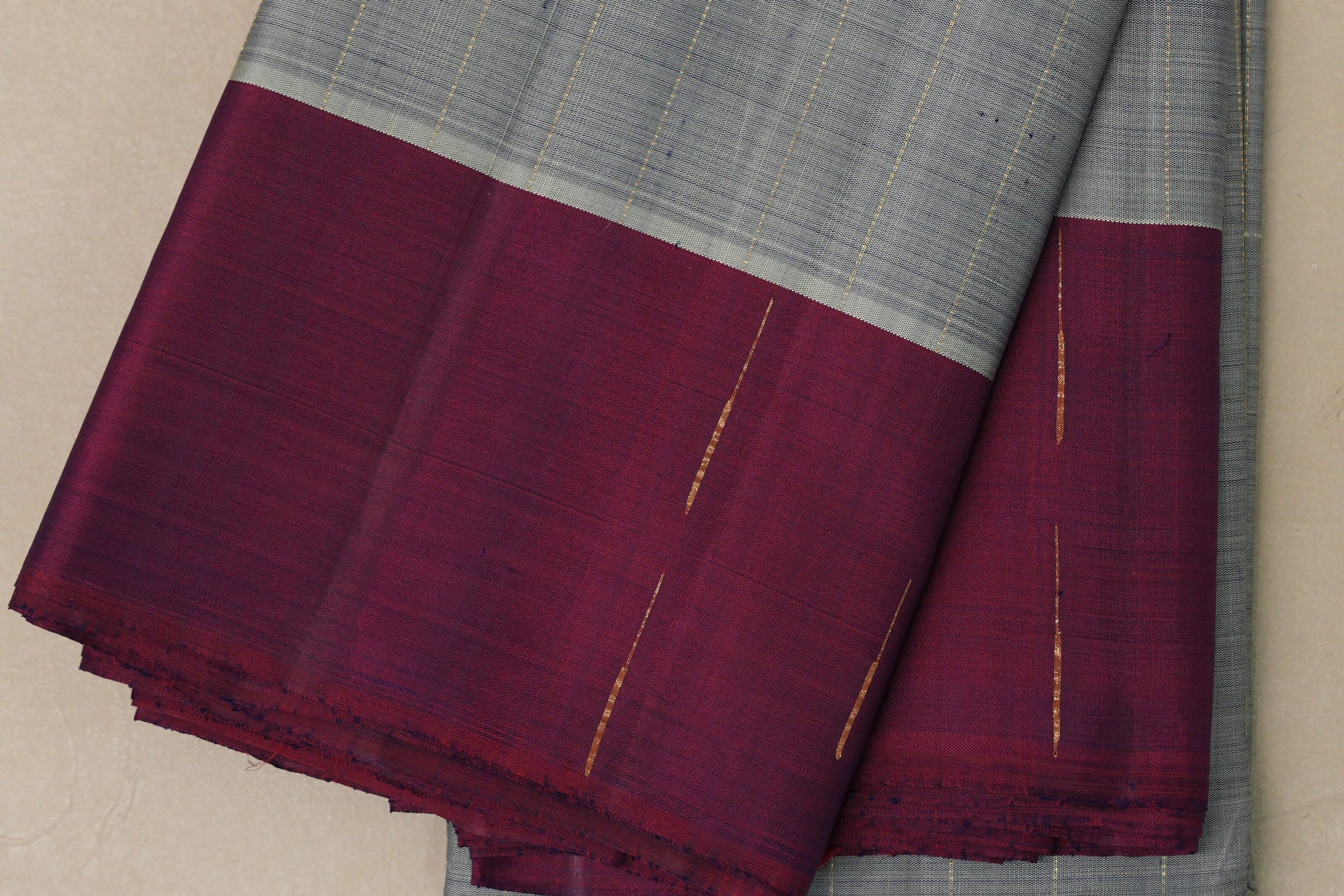 Grey with magenta border Vintage Kanjivaram Silk  border
