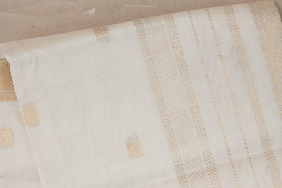 Cream Vegan Silk Cotton Saree by Shreenivas Silks PSSR0110037