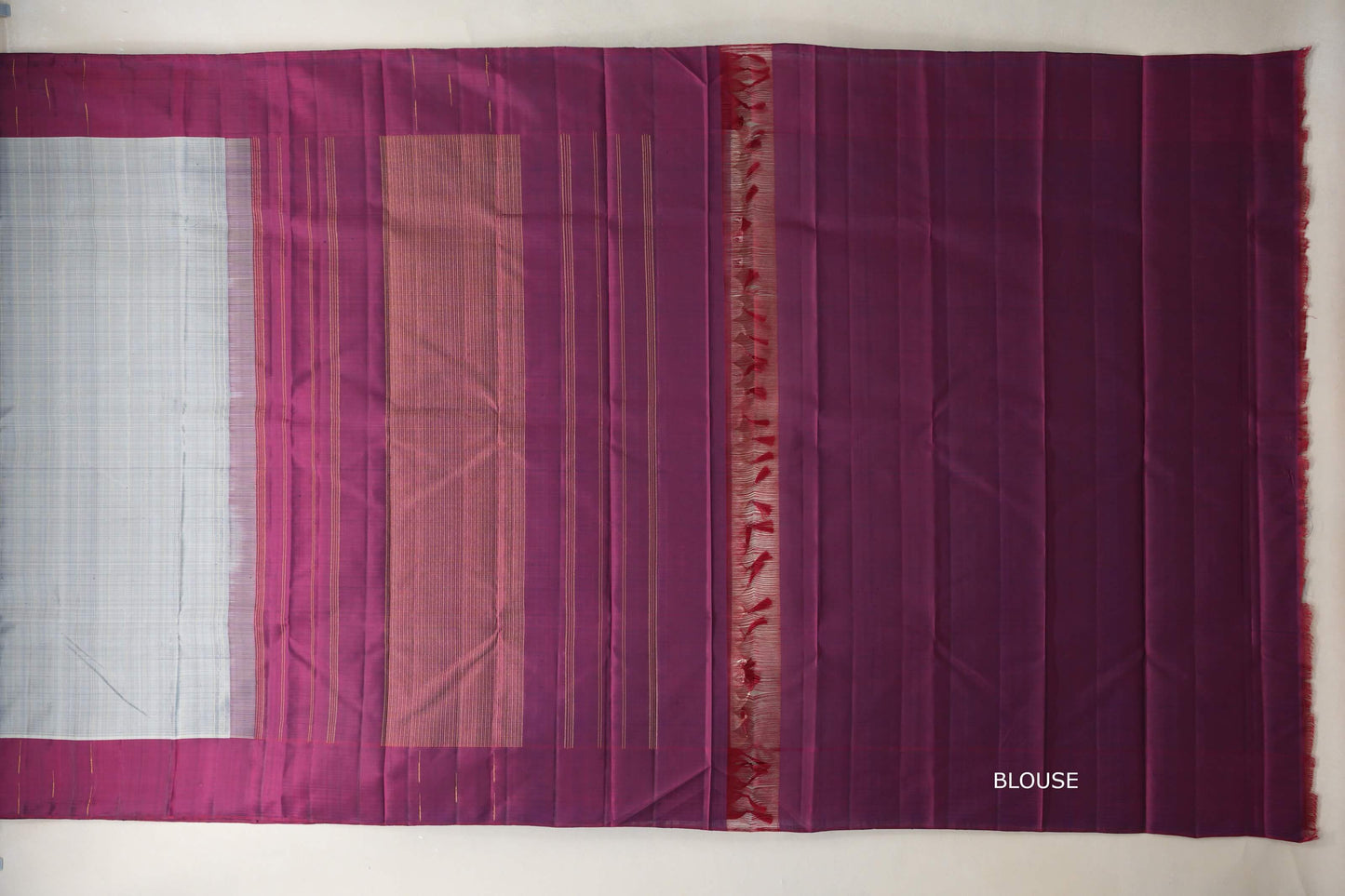 Grey with magenta border Vintage Kanjivaram Silk Saree blouse