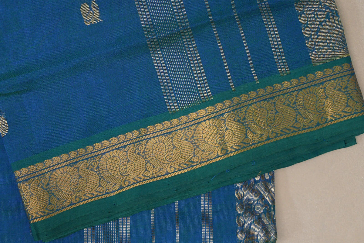 Peacock Blue Vegan Silk Cotton Saree by Shreenivas Silks PSSR0110038