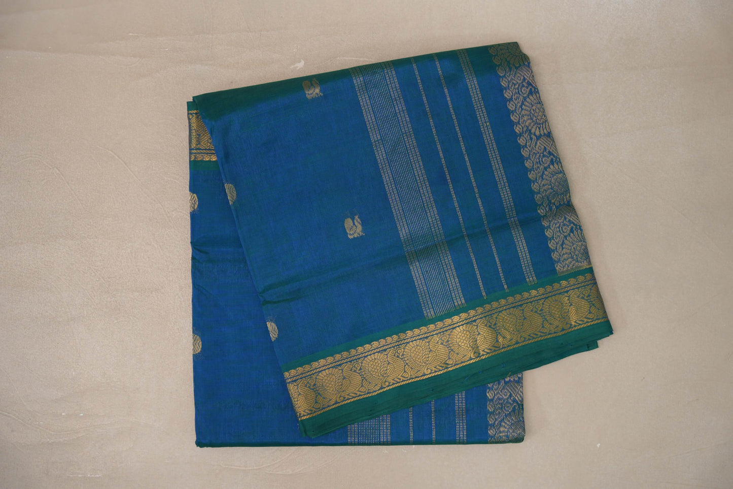 Peacock Blue Vegan Silk Cotton Saree by Shreenivas Silks PSSR0110038