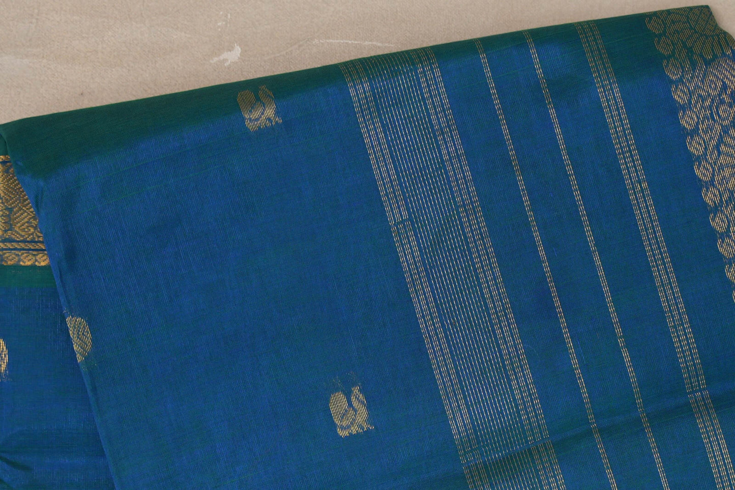 Peacock Blue Vegan Silk Cotton Saree by Shreenivas Silks PSSR0110038