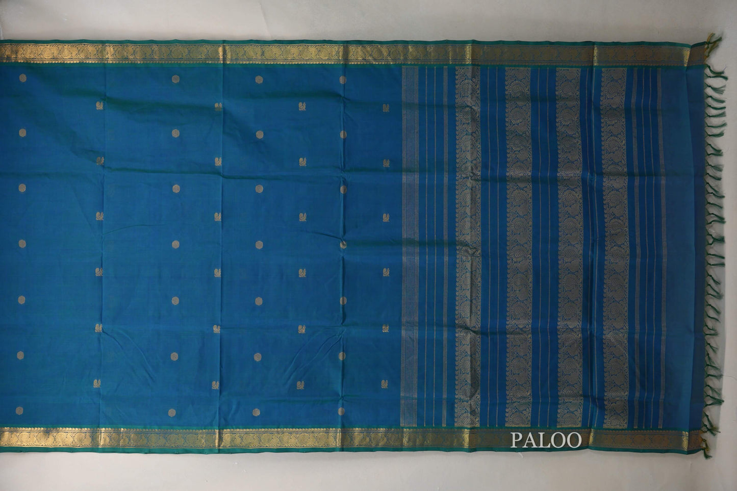 Peacock Blue Vegan Silk Cotton Saree by Shreenivas Silks PSSR0110038