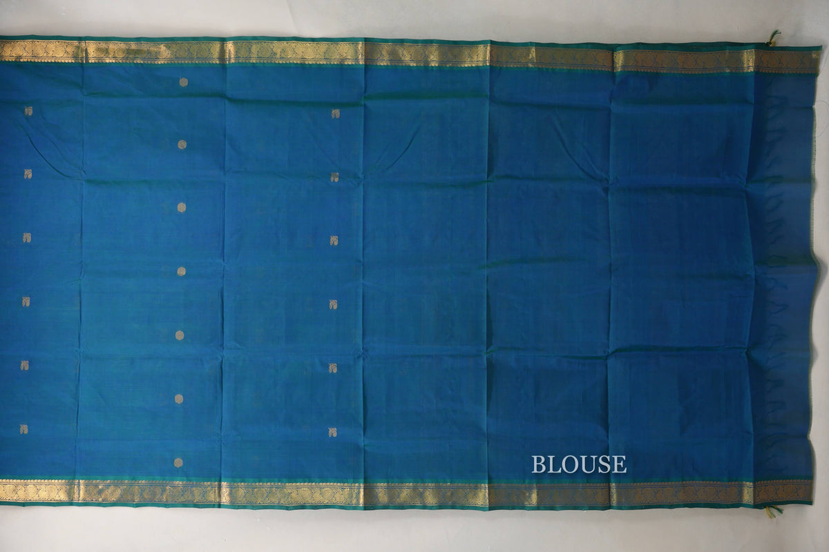 Peacock Blue Vegan Silk Cotton Saree by Shreenivas Silks PSSR0110038