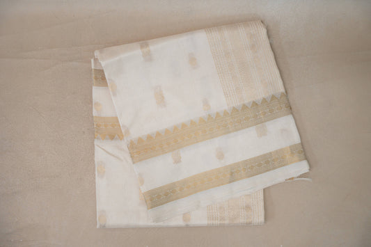 Cream Vegan Silk Cotton Saree 