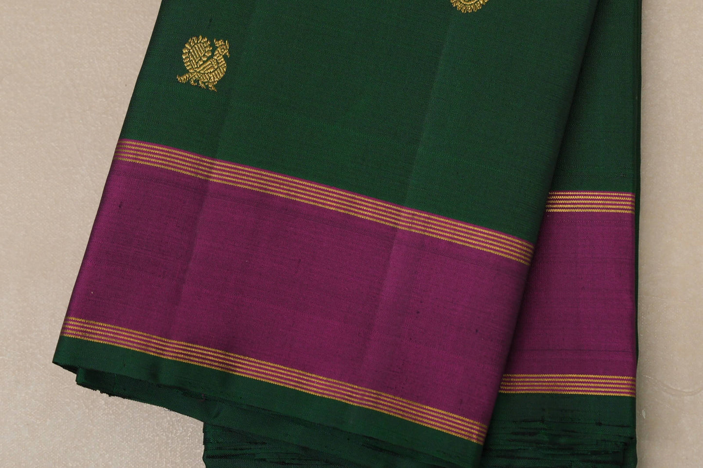 Bottle Green with magenta borders Vintage Kanjivaram Silk Saree border