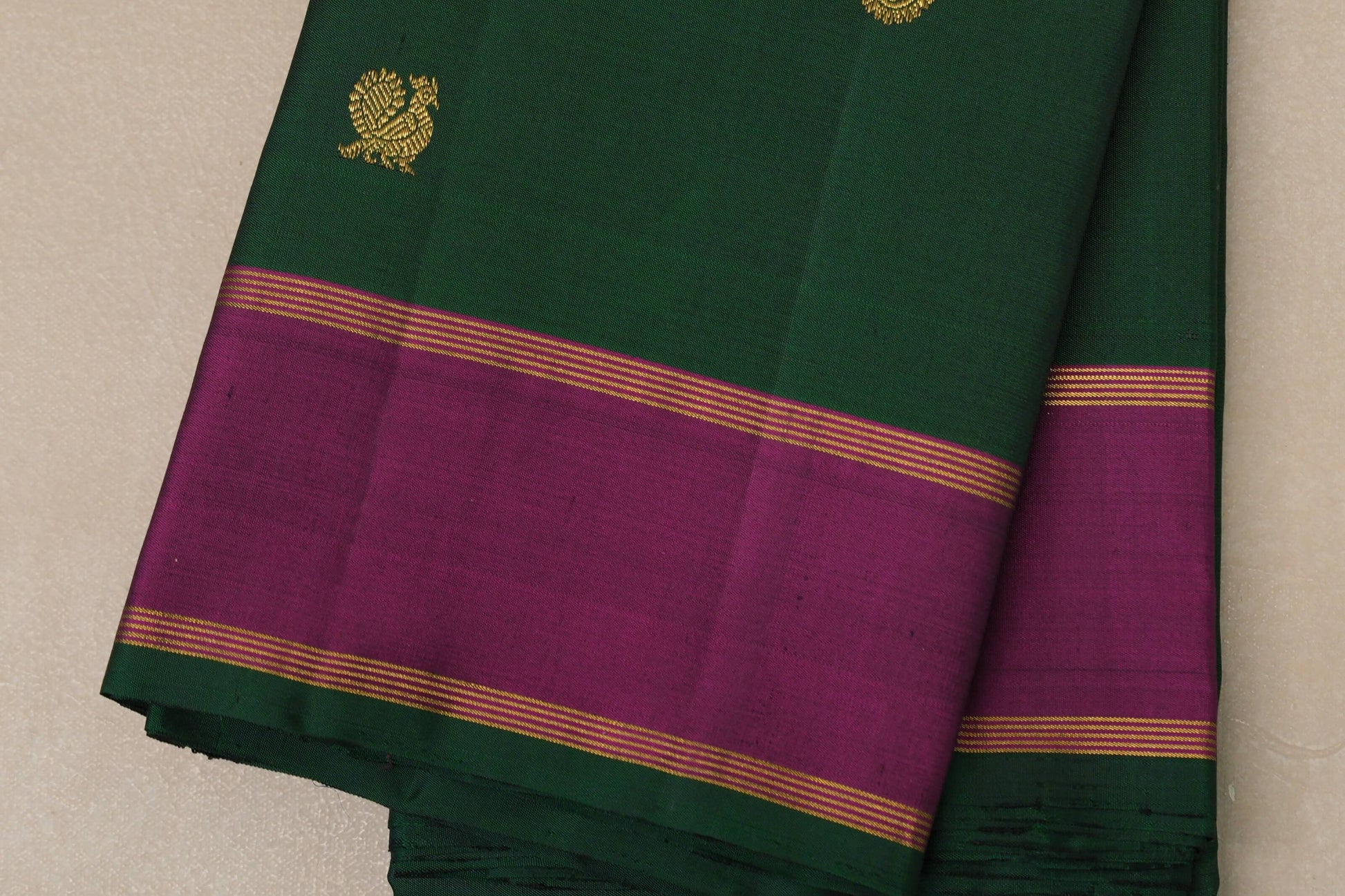 Bottle Green with magenta borders Vintage Kanjivaram Silk Saree border