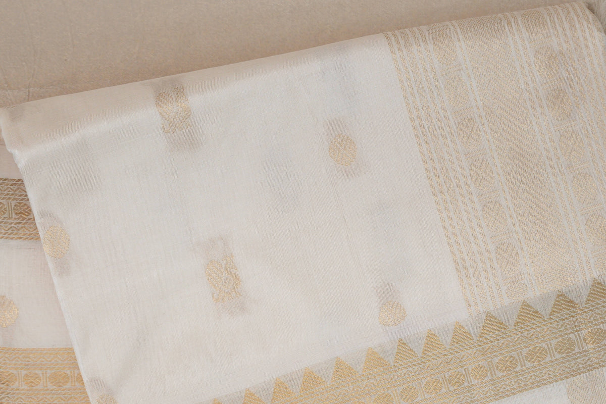 Cream Vegan Silk Cotton Saree by Shreenivas Silks PSSR0110039