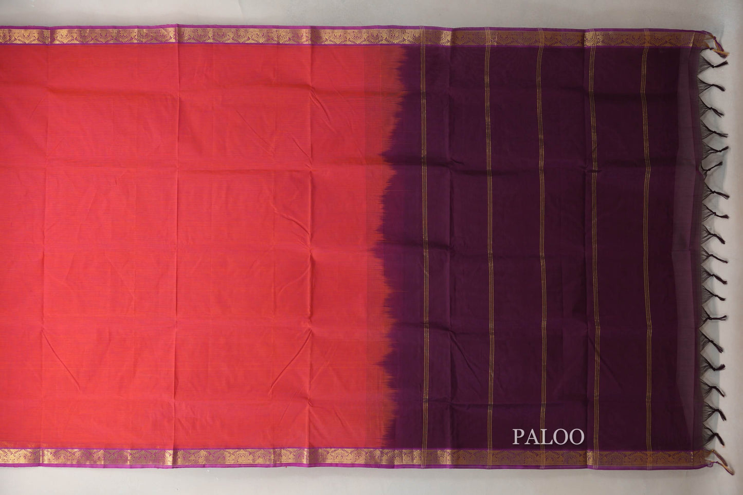 Dual Tone of Orange and Pink with Purple Borders Vegan Silk Cotton Saree by Shreenivas Silks PSSR0110040
