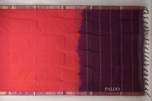Dual Tone of Orange and Pink with Purple Borders Vegan Silk Cotton Saree by Shreenivas Silks PSSR0110040