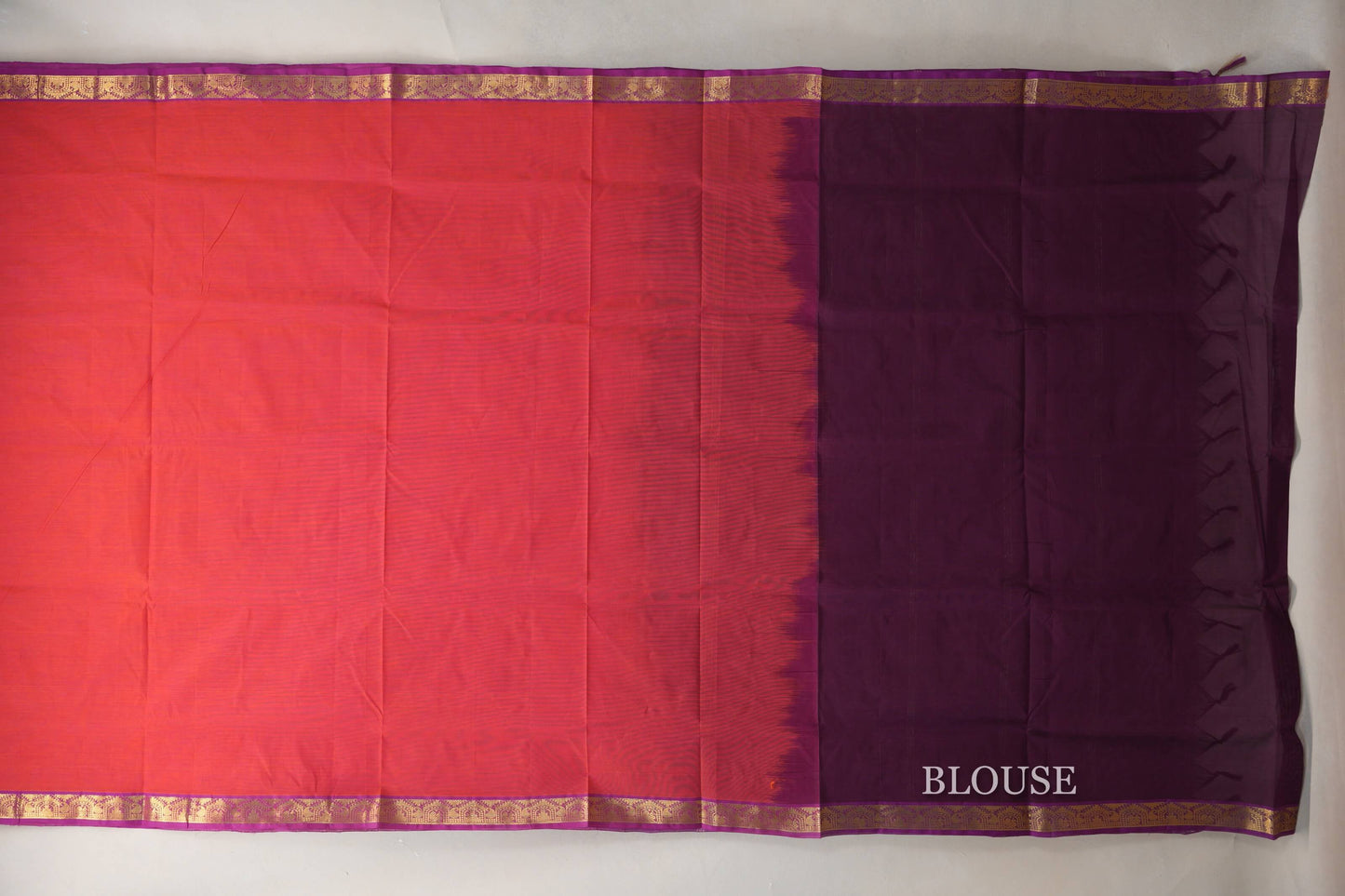 Dual Tone of Orange and Pink with Purple Borders Vegan Silk Cotton Saree by Shreenivas Silks PSSR0110040