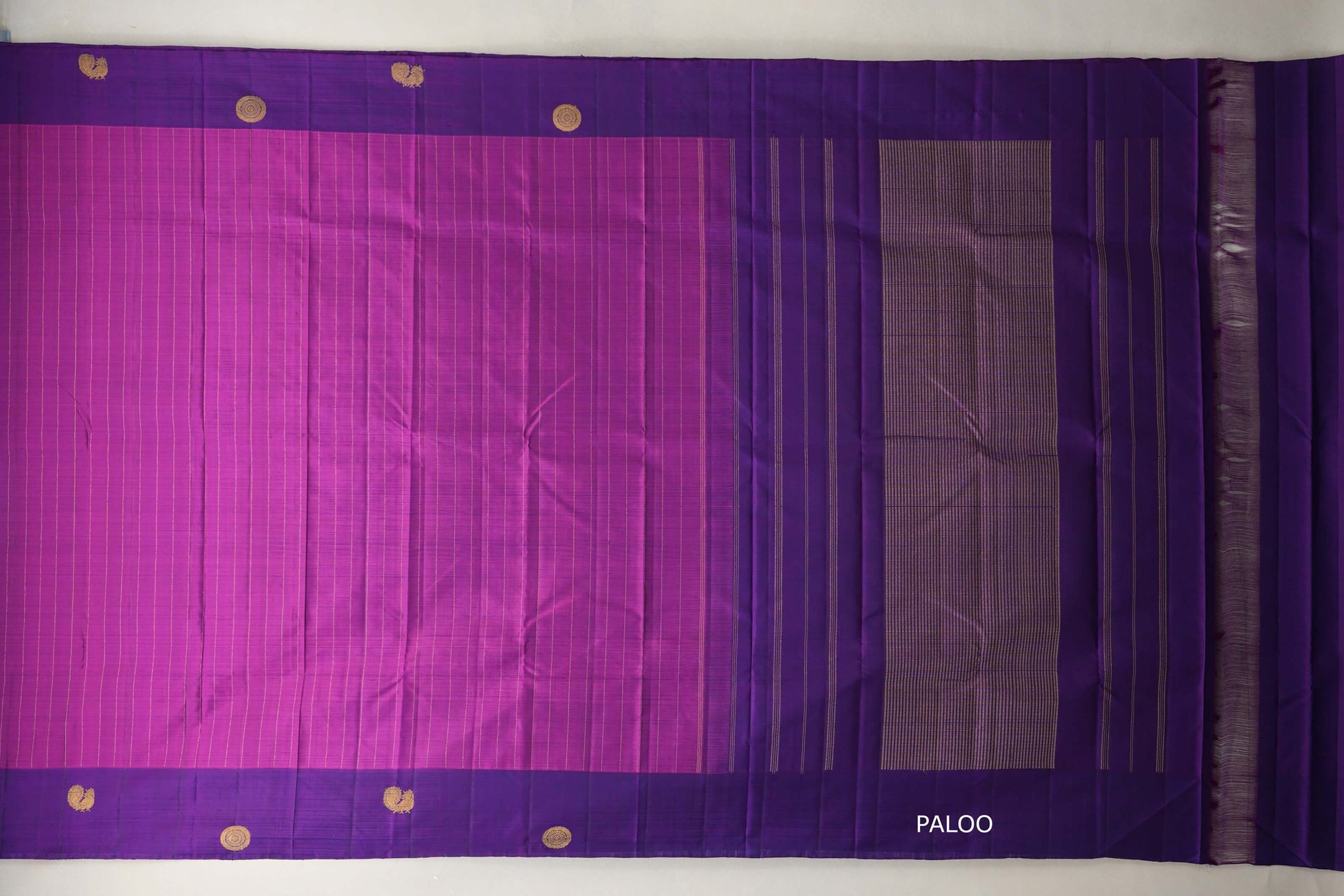 Magenta with Purple border Vintage Kanjivaram Silk Saree paloo