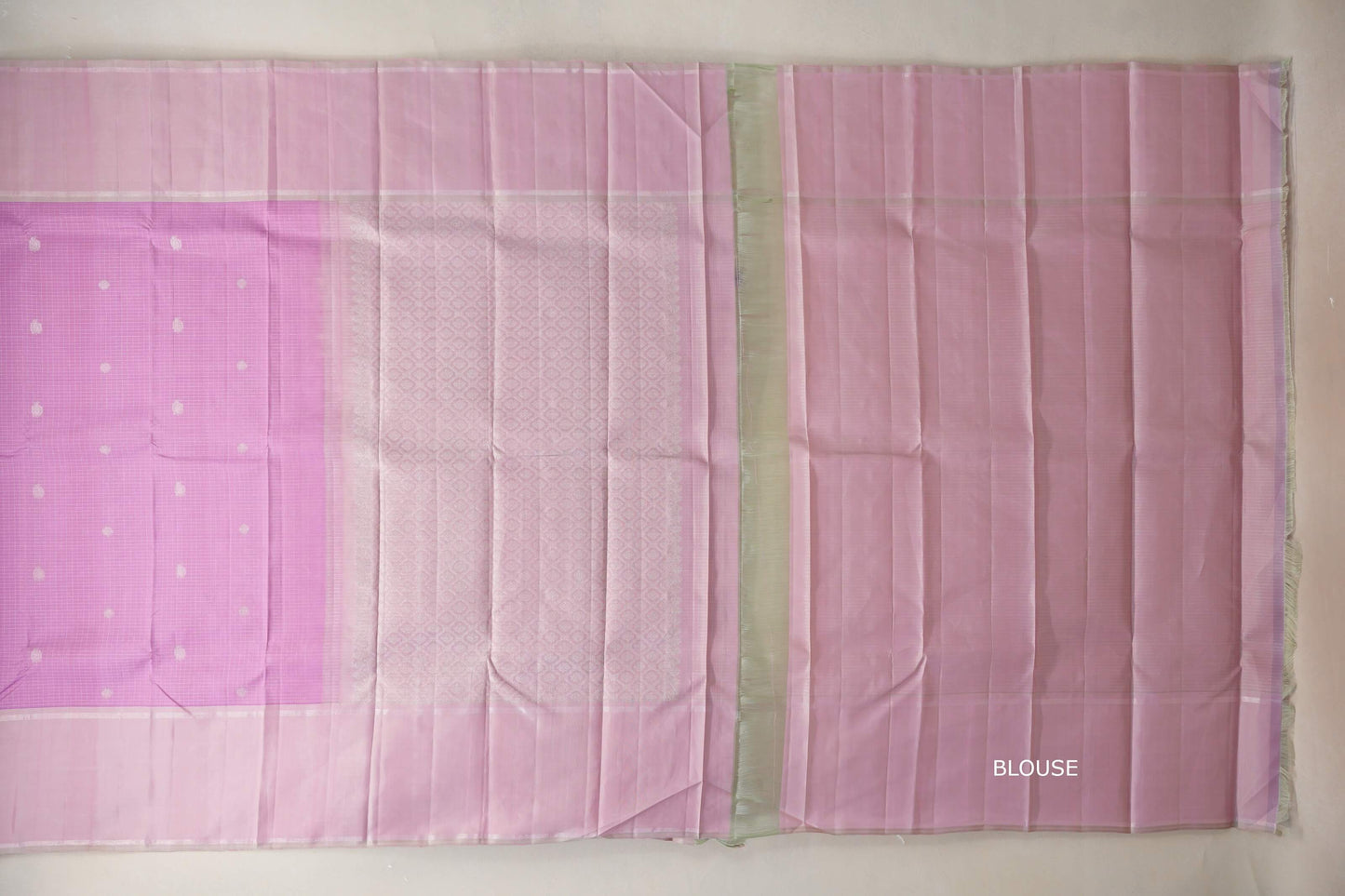 Light Lavender with greenish pink border Vintage Kanjivaram Silk Saree  blouse
