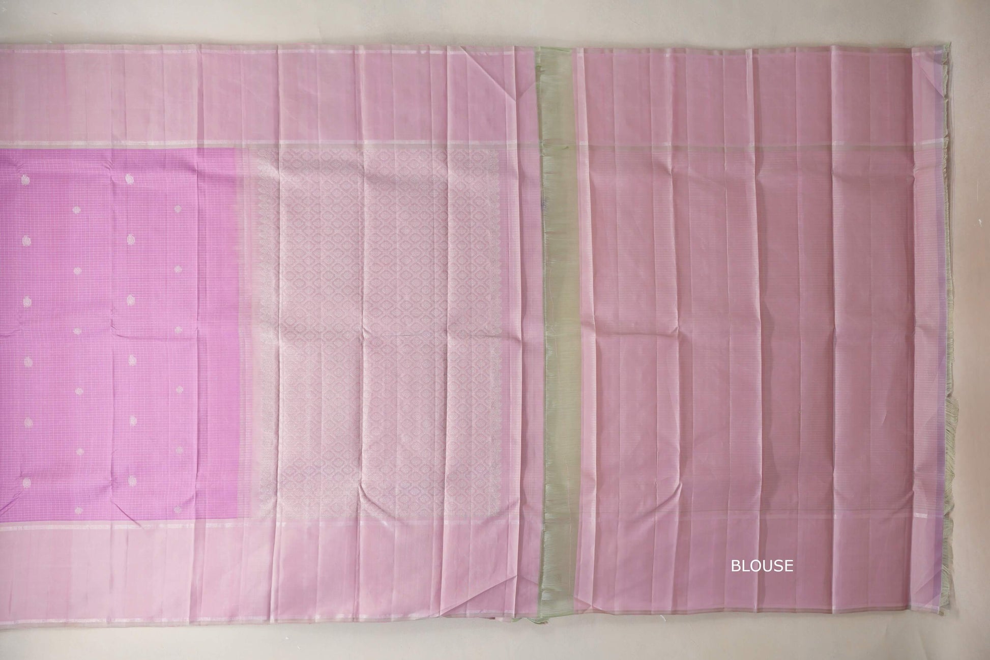 Light Lavender with greenish pink border Vintage Kanjivaram Silk Saree  blouse