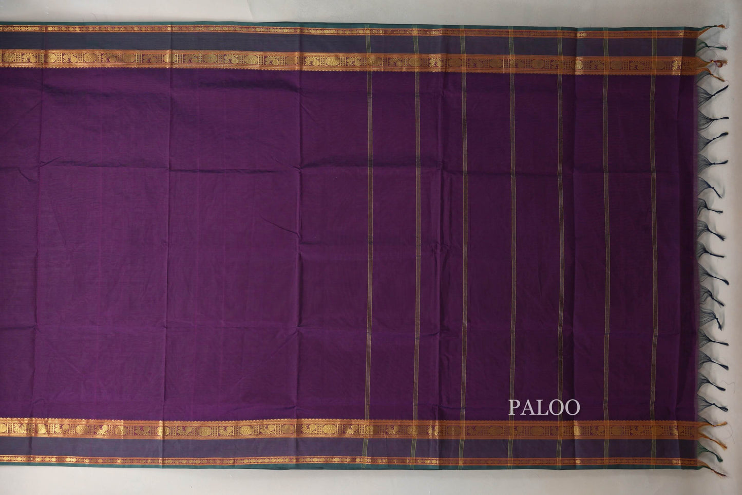 Deep Purple with Dual Tone of Deep Purple and Green Borders Vegan Silk Cotton Saree by Shreenivas Silks PSSR0110042