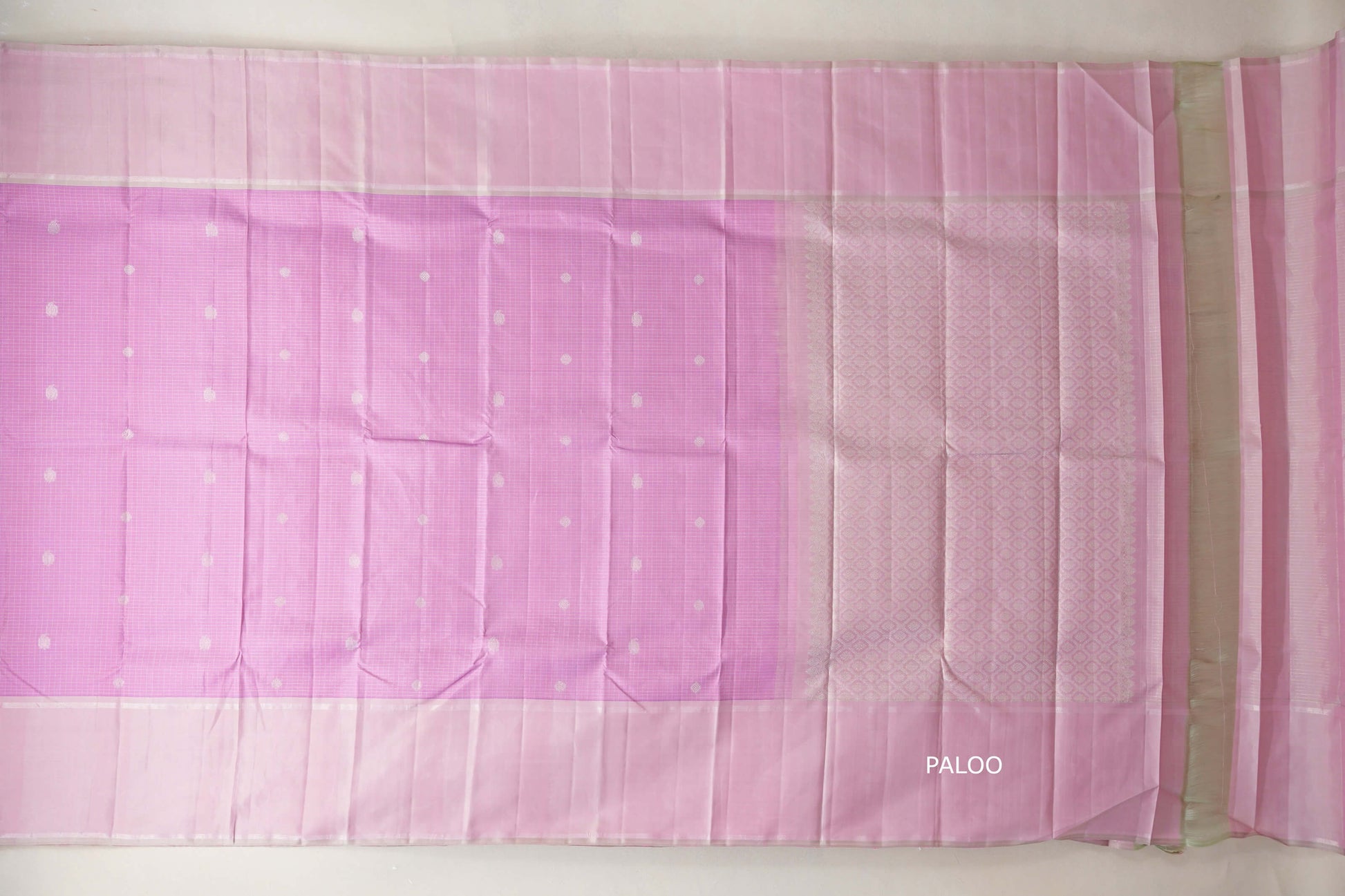 Light Lavender with greenish pink border Vintage Kanjivaram Silk Saree  paloo
