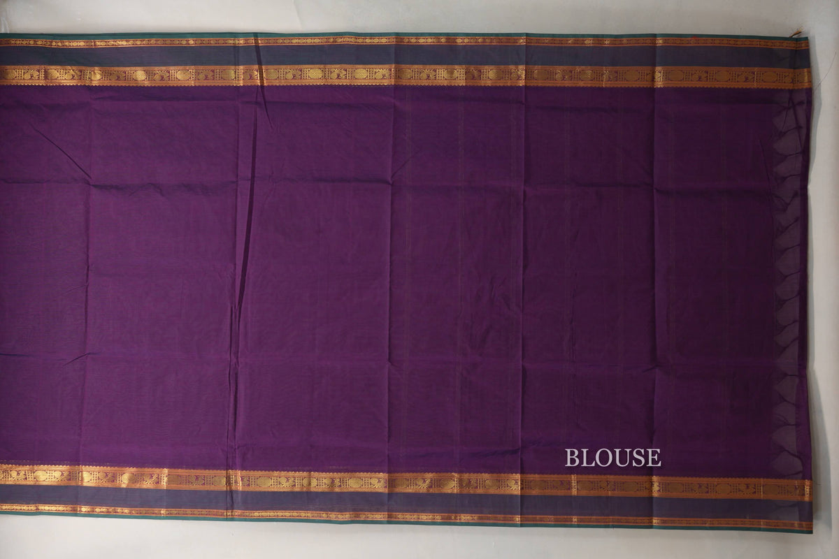 Deep Purple with Dual Tone of Deep Purple and Green Borders Vegan Silk Cotton Saree by Shreenivas Silks PSSR0110042