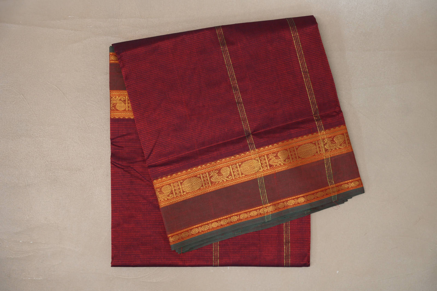 Dual Tone of Red and Blue Grey with Dual Tone of Red and Green Borders Vegan Silk Cotton Saree by Shreenivas Silks PSSR0110043