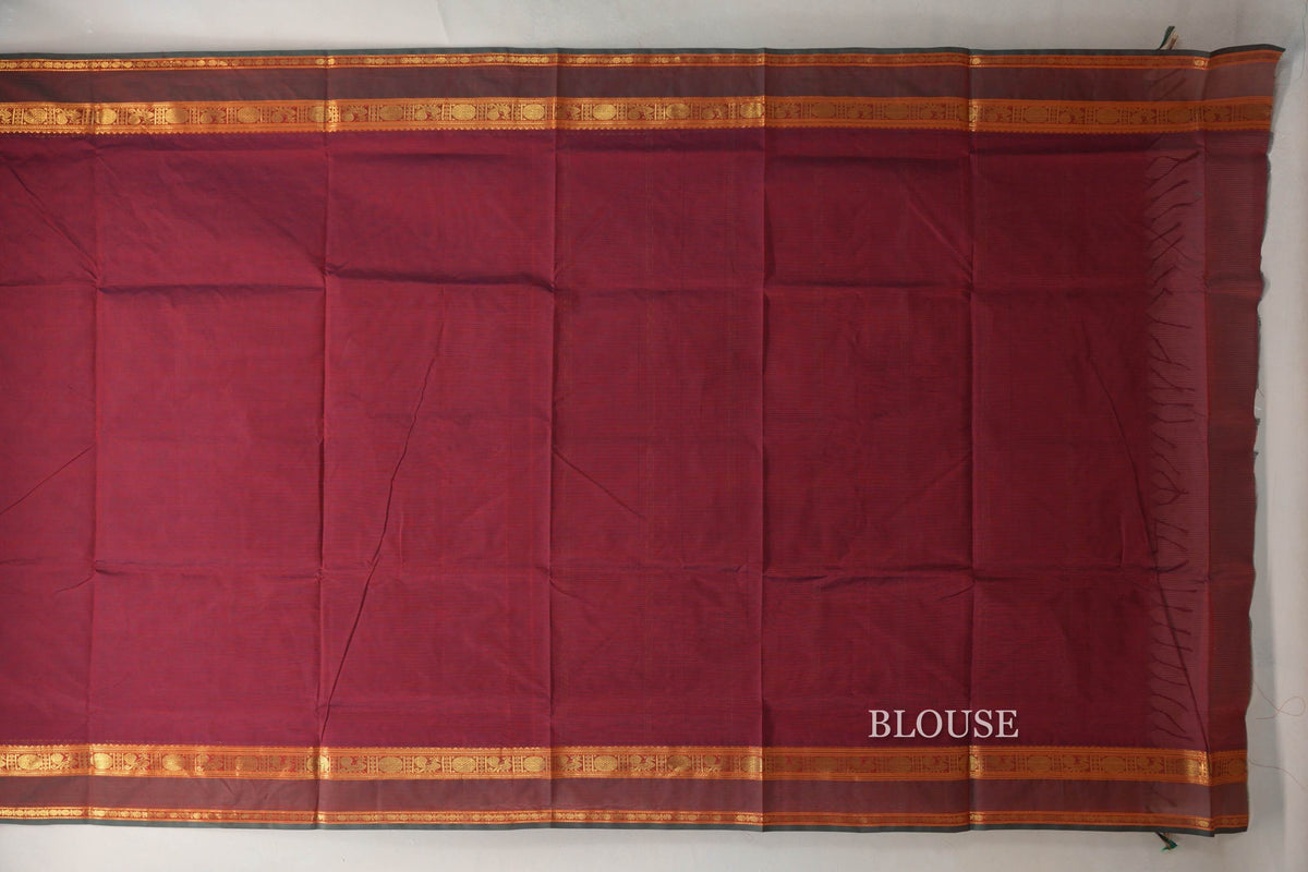 Dual Tone of Red and Blue Grey with Dual Tone of Red and Green Borders Vegan Silk Cotton Saree by Shreenivas Silks PSSR0110043