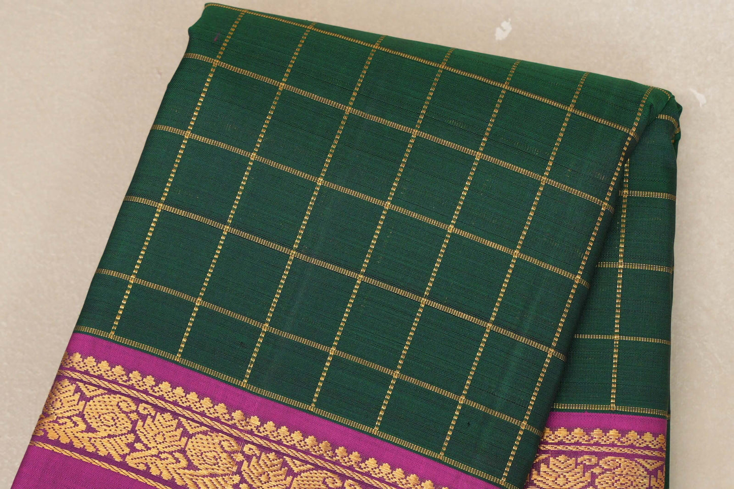Bottle Green with magenta border Vintage Kanjivaram Silk Saree  by Shreenivas Silks body
