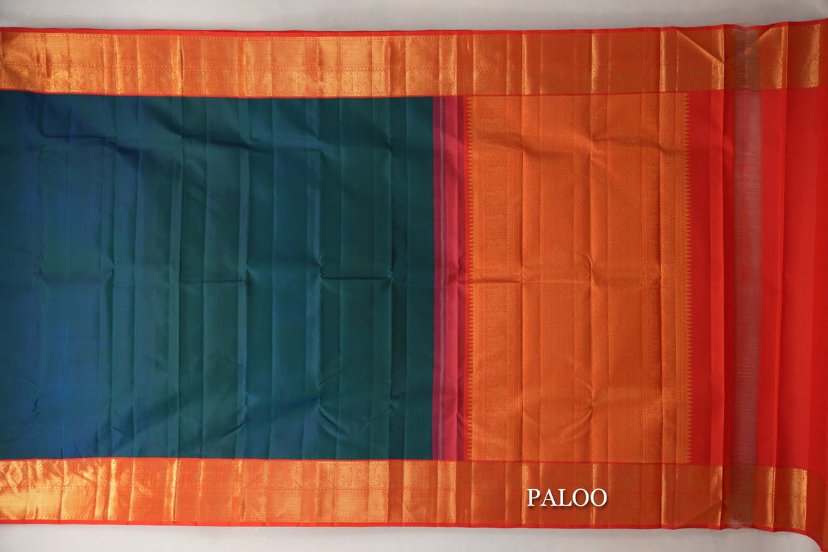 Peacock Blue Vintage Kanjivaram Silk Saree paloo