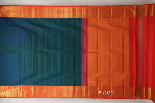 Peacock Blue Vintage Kanjivaram Silk Saree paloo