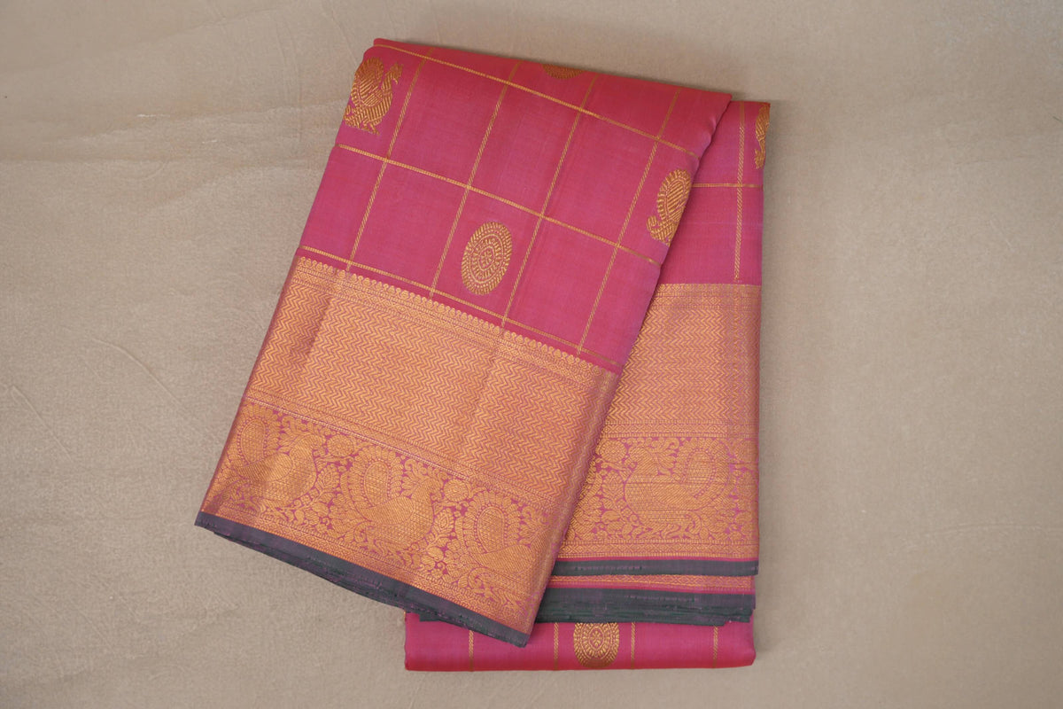 folded Onion Pink Vintage Kanjivaram Silk Saree