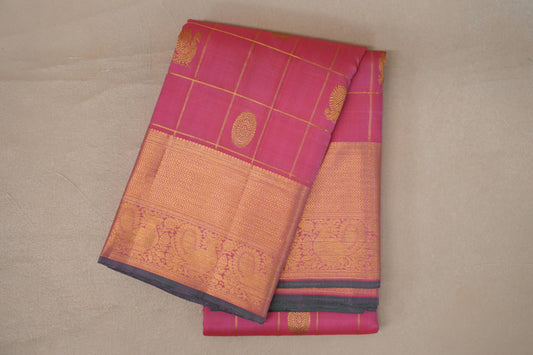 folded Onion Pink Vintage Kanjivaram Silk Saree