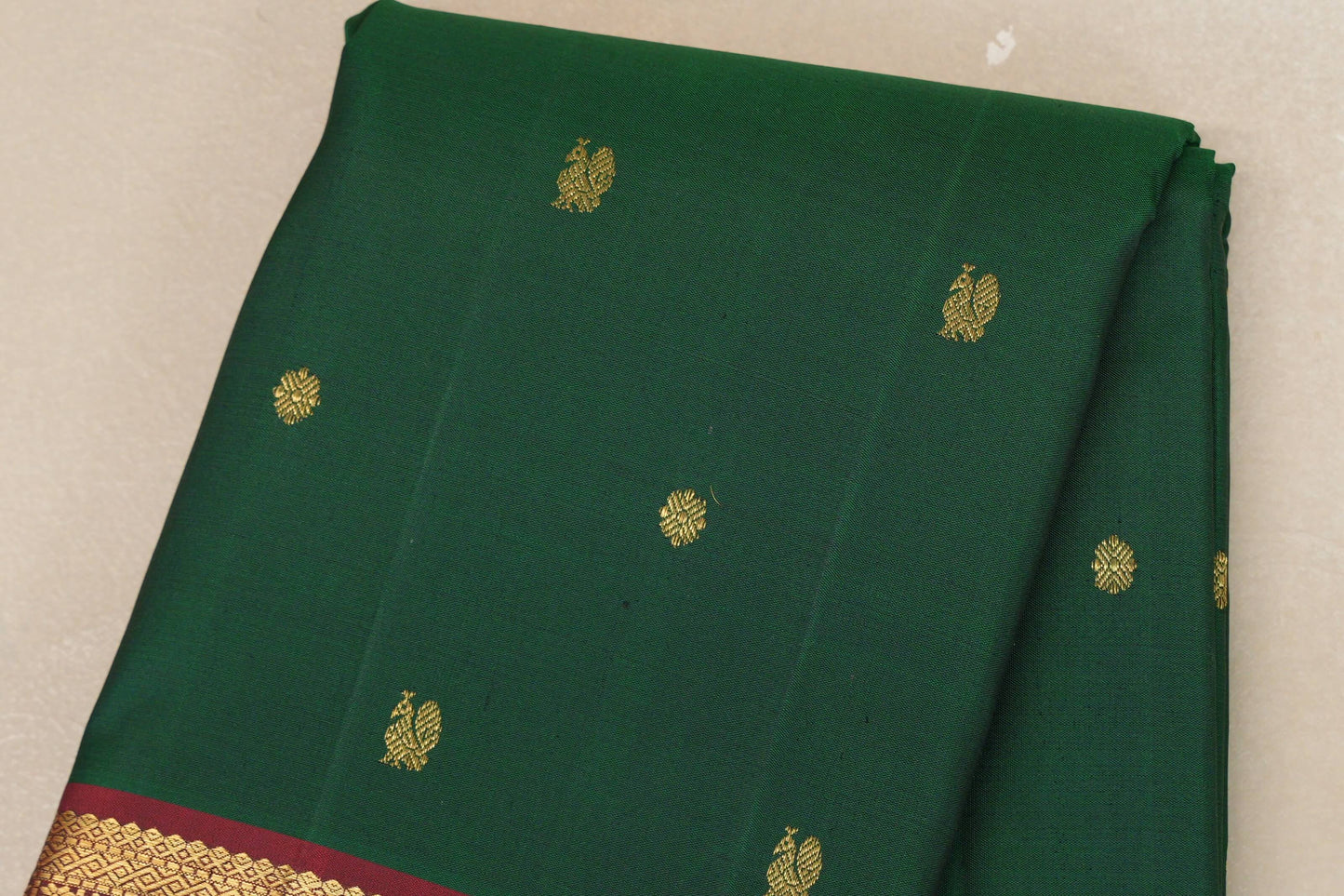 Bottle Green with Maroon border Vintage Kanjivaram Silk Saree  body