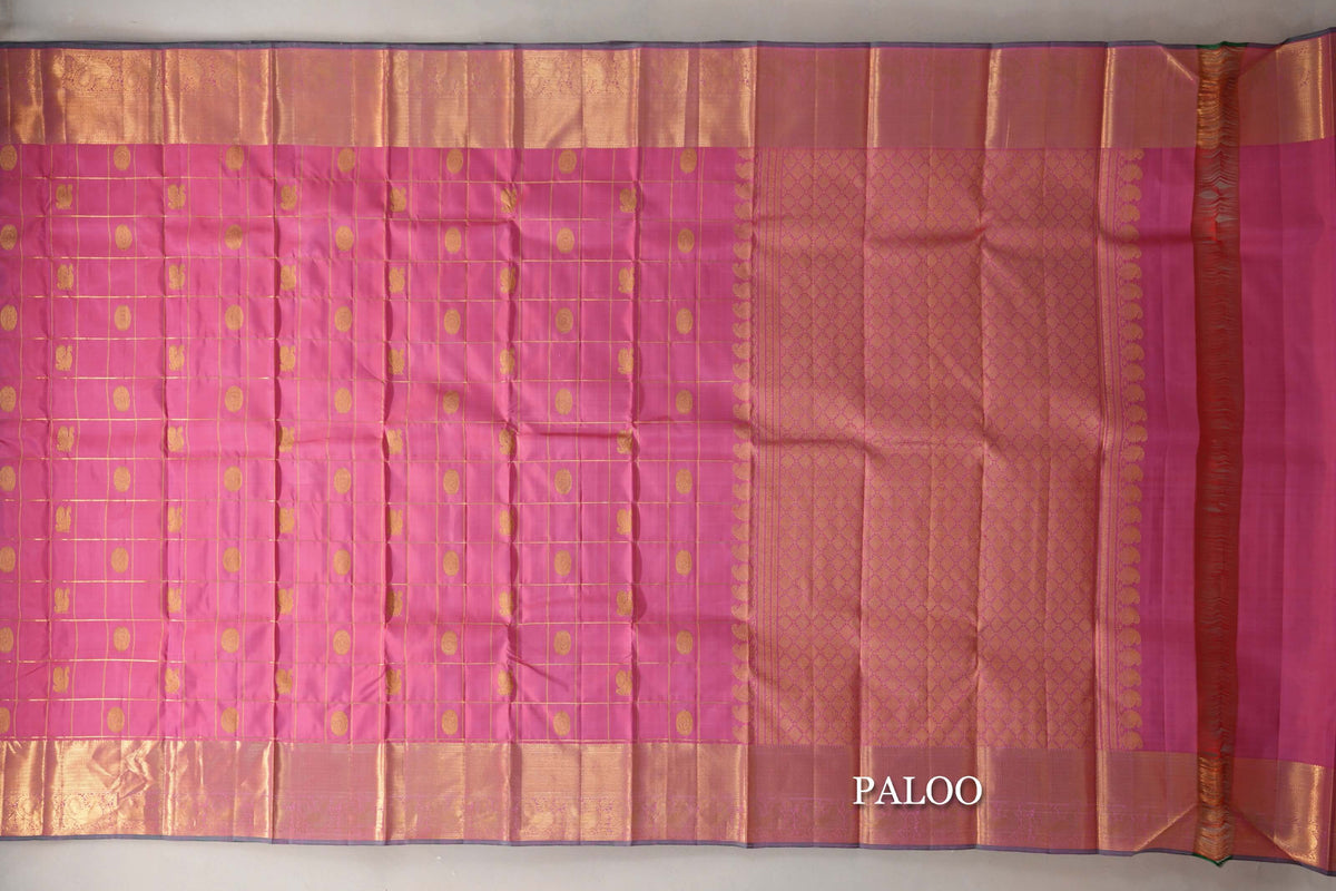 Onion Pink Vintage Kanjivaram Silk Saree paloo