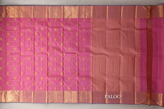 Onion Pink Vintage Kanjivaram Silk Saree paloo
