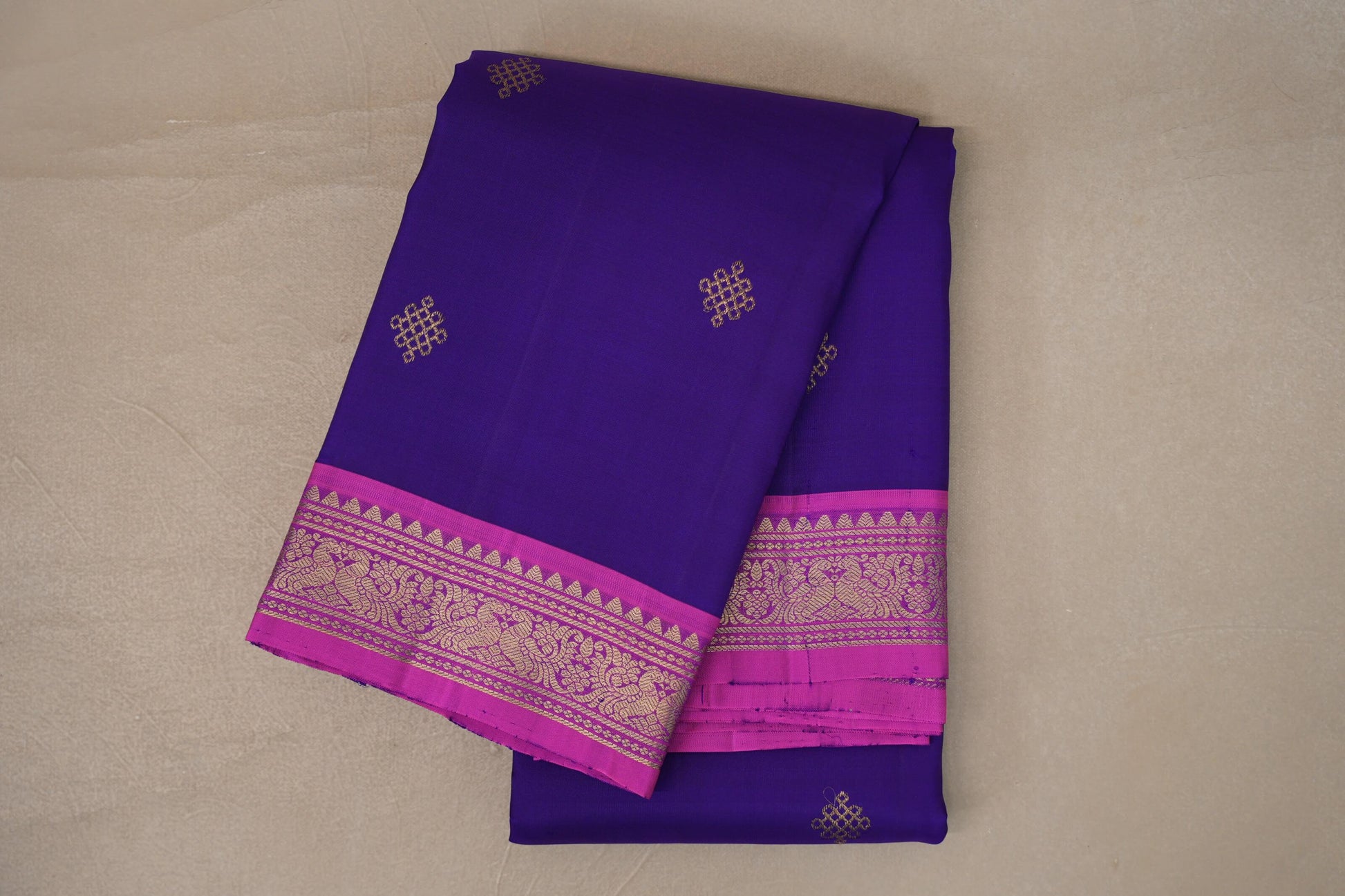 folded Violet Purple Vintage Kanjivaram Silk Saree 