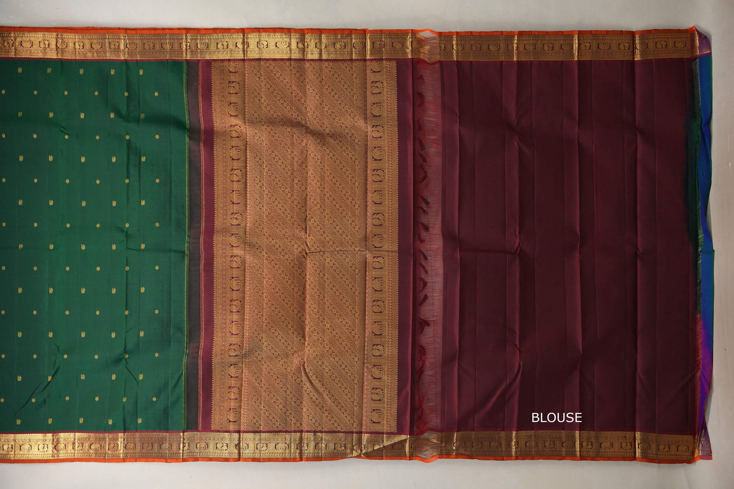 Bottle Green with Maroon border Vintage Kanjivaram Silk Saree blouse