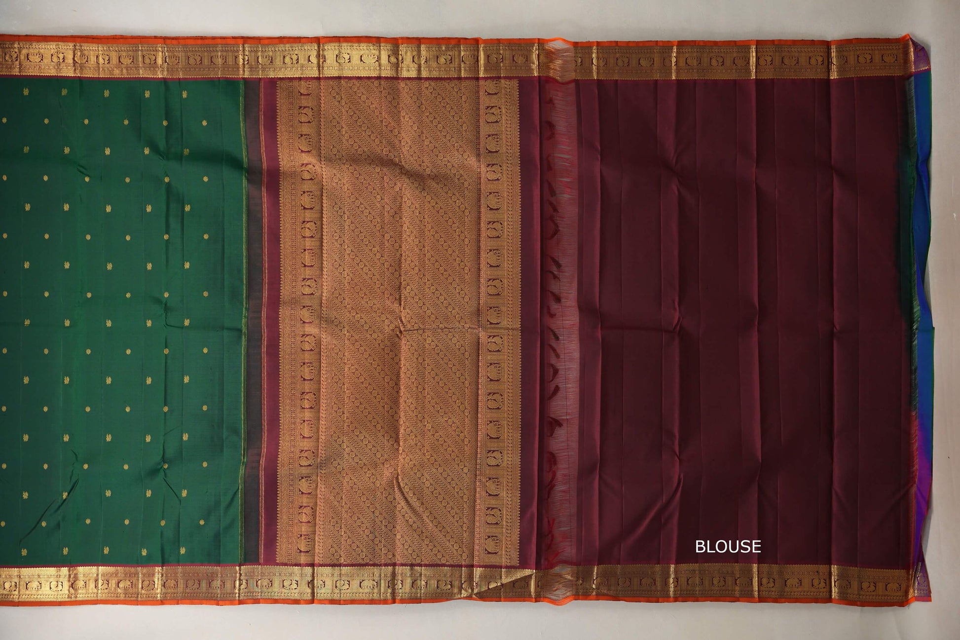 Bottle Green with Maroon border Vintage Kanjivaram Silk Saree blouse