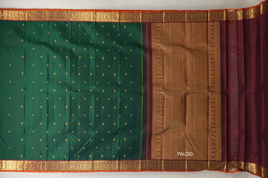 Bottle Green with Maroon border Vintage Kanjivaram Silk Saree paloo