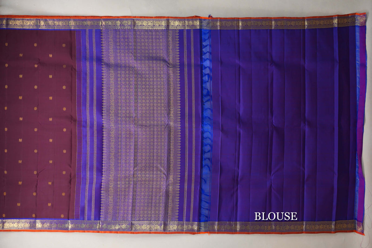 Deep Wine Vintage Kanjivaram Silk Saree blouse