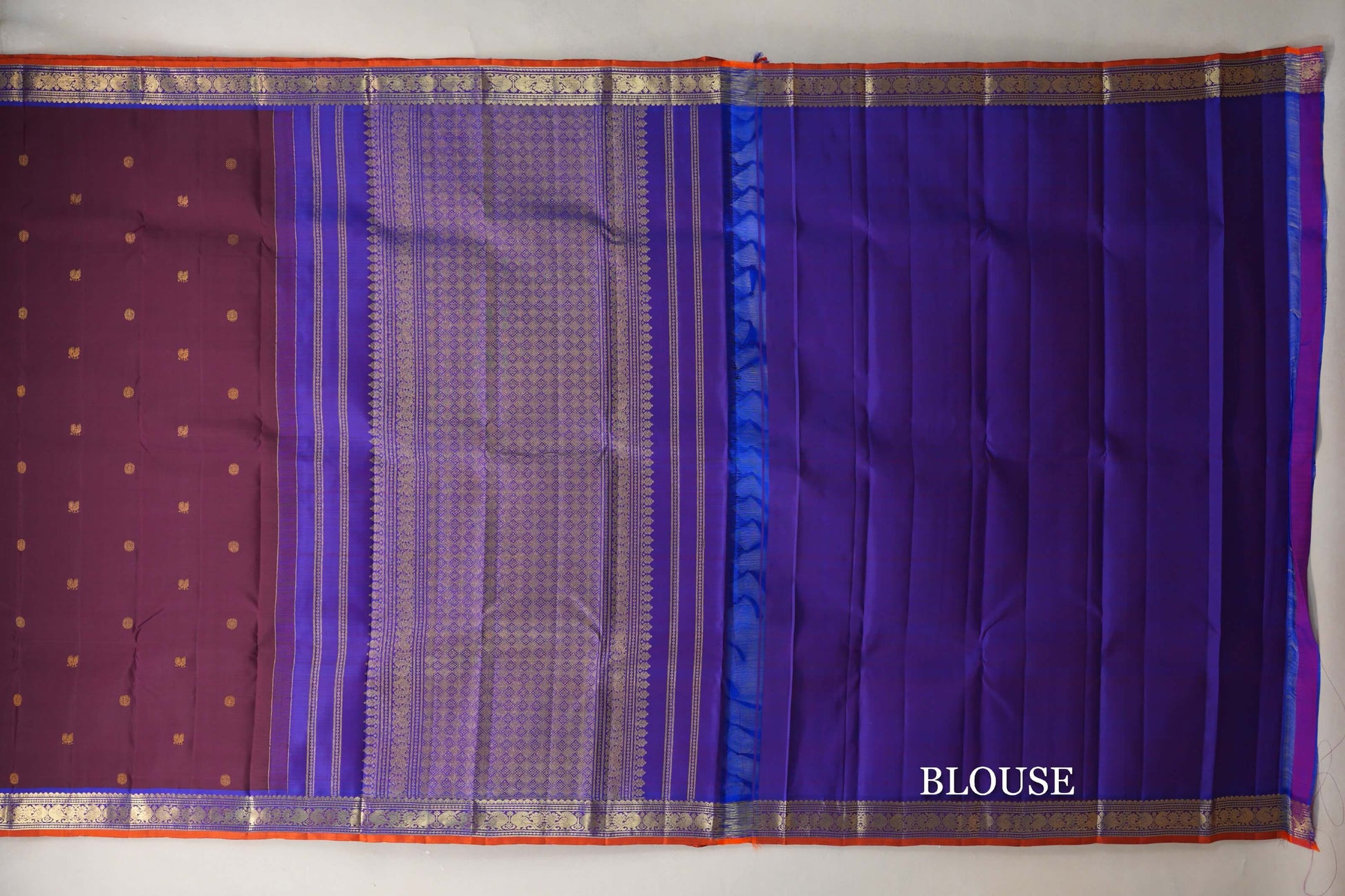 Deep Wine Vintage Kanjivaram Silk Saree blouse