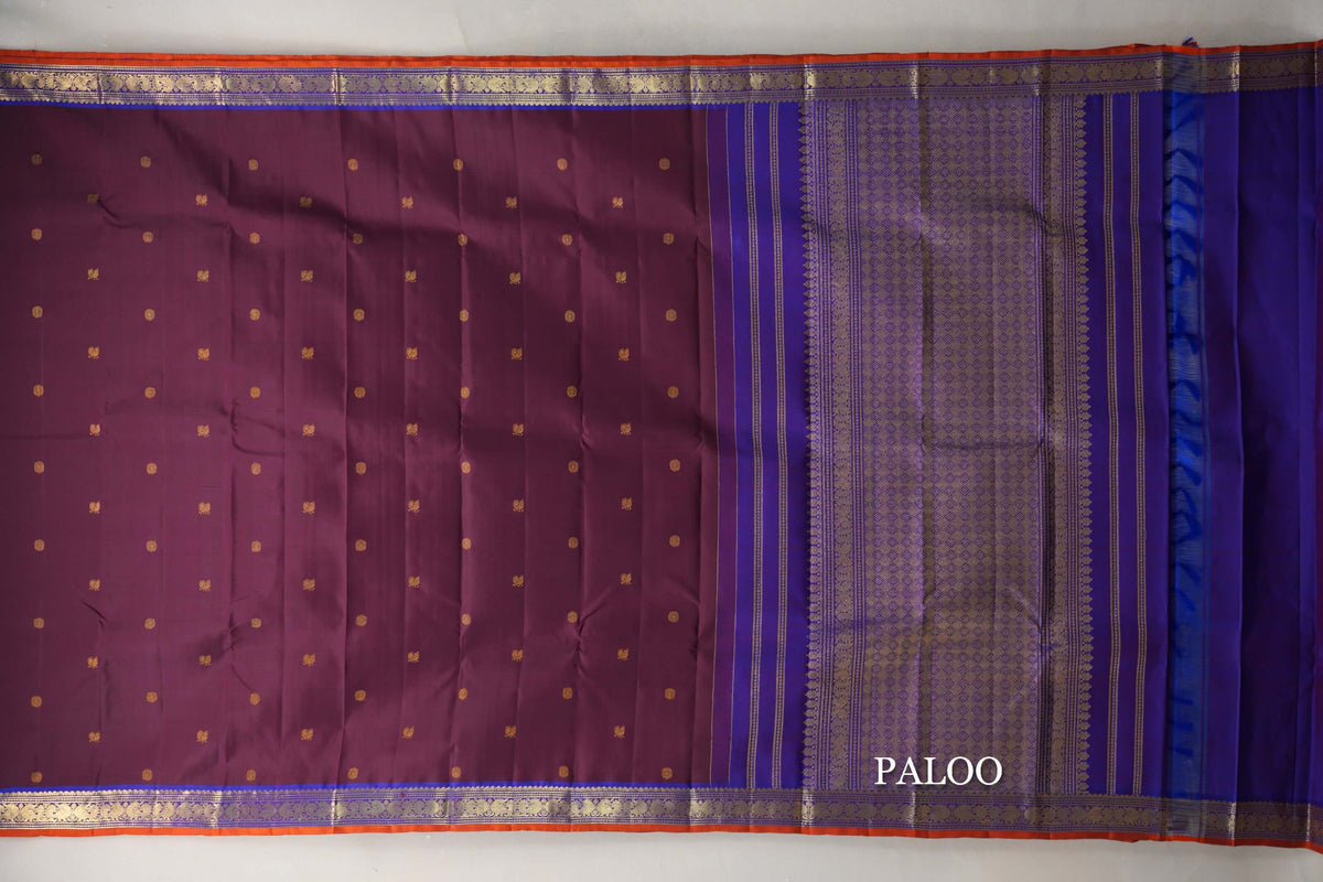 Deep Wine Vintage Kanjivaram Silk Saree paloo